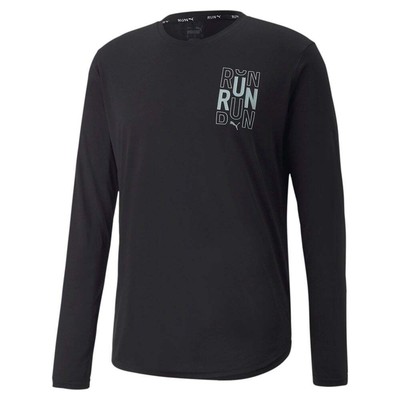 

Puma Run Crew Neck Long Sleeve Athletic TShirt Mens Black Casual Tops 52220401, Черный, Puma Run Crew Neck Long Sleeve Athletic TShirt
