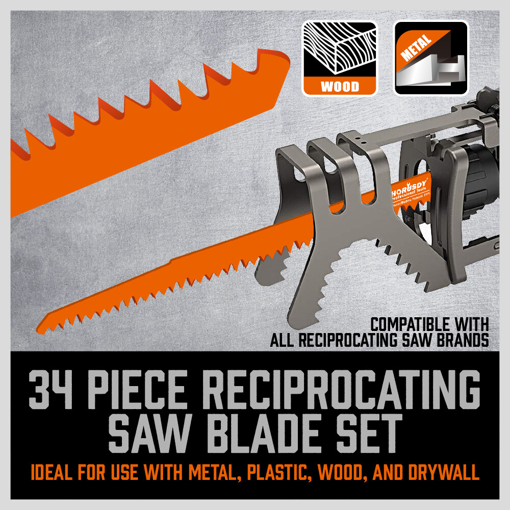 34 PC Reciprocating Saw Blade Set Metal Woodcutting Pruning With