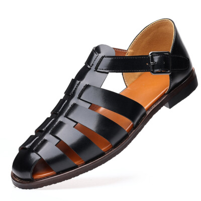 Roman Style Close Toe Sandals Business Buckle Strap Leather Men Shoes Hollow Out