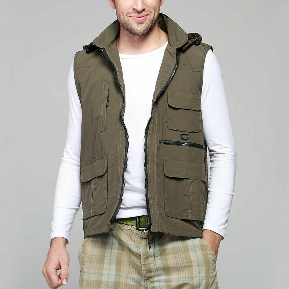 Herren Utility Weste Abnehmbare Kapuze Ärmellose Jacke Weste Tank Top Chic