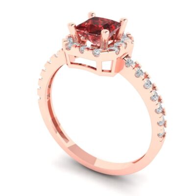 Pre-owned Pucci 1.4 Ct Princess Cut Real Red Garnet Bridal Statement Designer Ring 14k Pink Gold