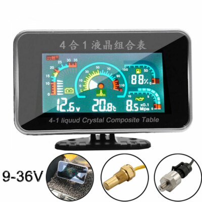 4 in 1 LCD Car Digital ALARM Gauge Voltmeter Oil Pressure Fuel Water Temp 12-24V