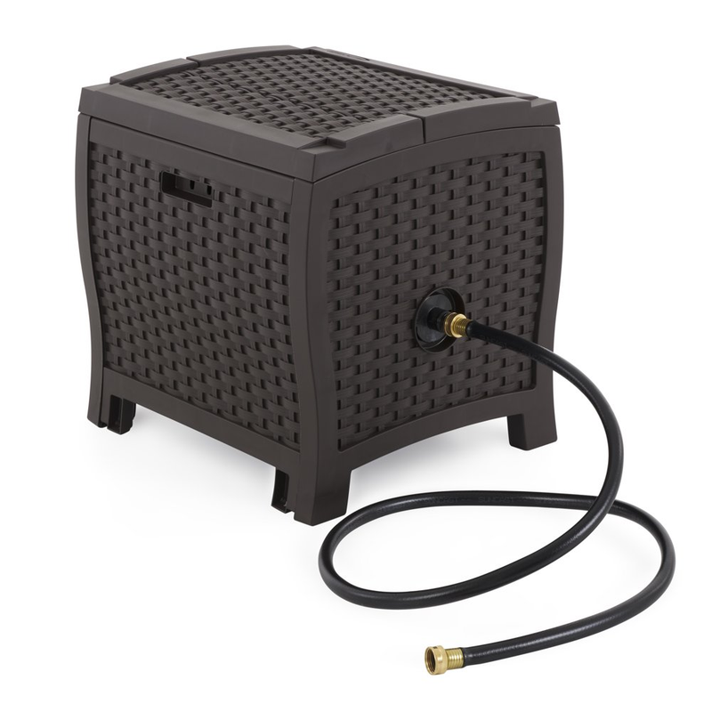 175 Ft. Smart Trak Wicker Garden Hose Reel Guide and Hideaway Mocha Brown Bin