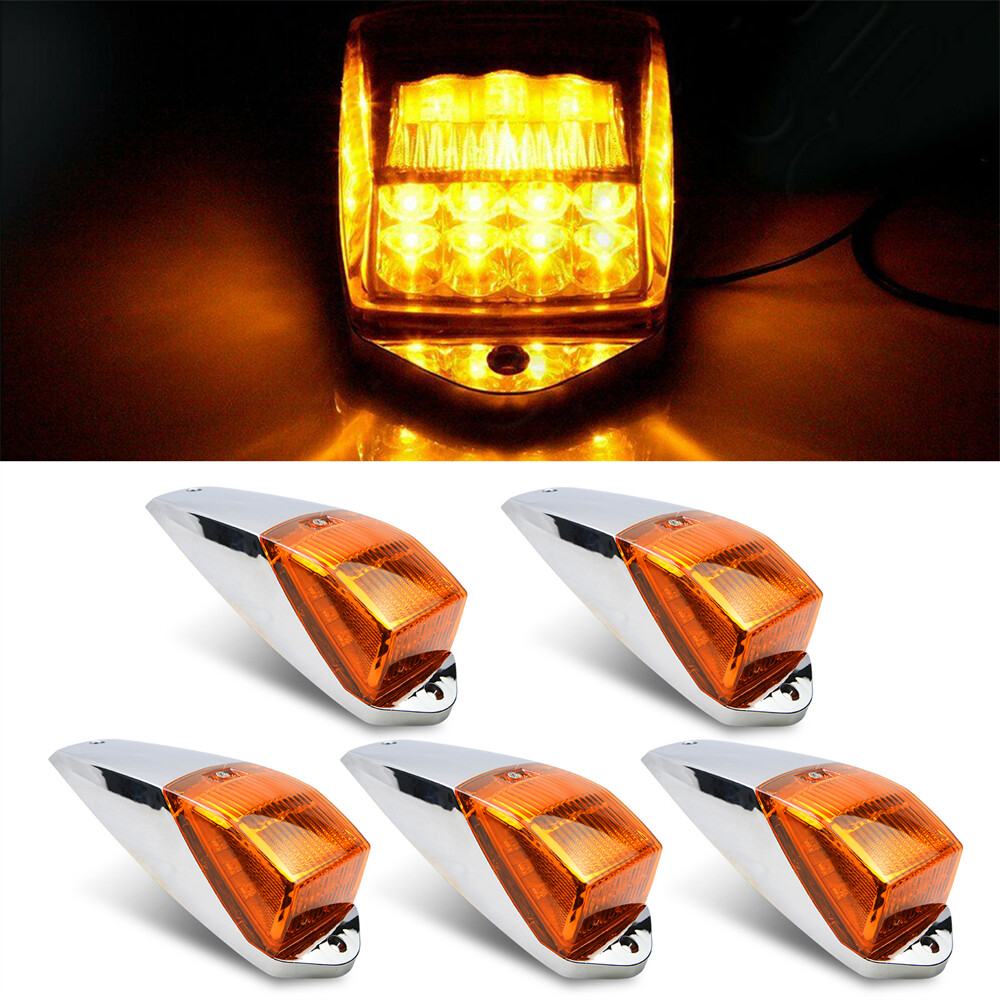 5x 17 LED Amber Chrome Cab Marker Roof Lights for Peterbilt Kenworth Volvo Truck