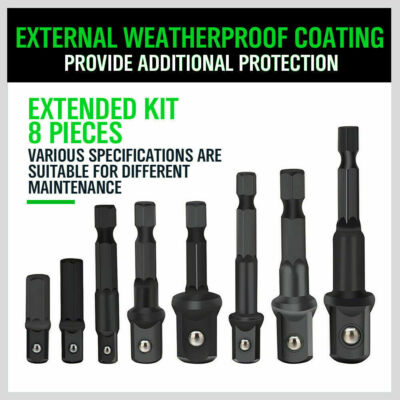 8Pcs Socket Adapter Impact Hex Shank Drill Bits Power Extension Bar 1/4 3/8 1/2