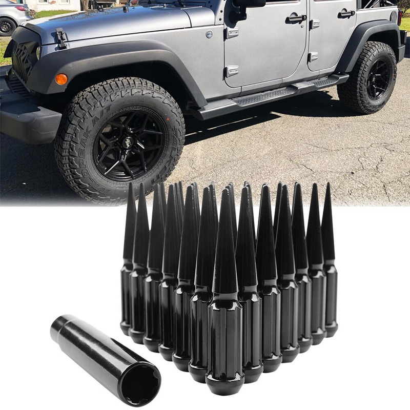 Black 24 PCS For Jeep Wrangler SE Wheel Spike Lug Nut M14x1.5 4.4
