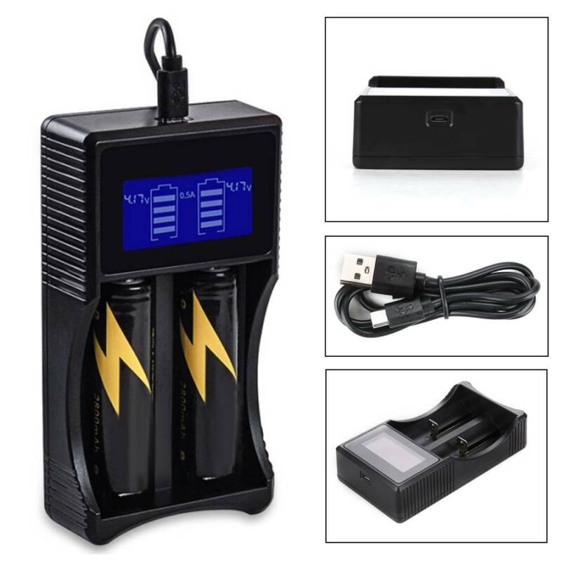 5V Akku-Ladegerät Charger Für 2 Slots 18650 26650 Li-ion Akku Batterie USB LCD