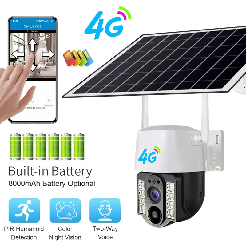 4G Sim Solar Camera Outdoor Wireless IP Camara Low Powered Battery PIR Motion De