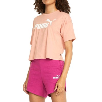 

Puma Ess Cropped Logo Футболка с круглым вырезом и короткими рукавами Женская размер  Повседневная 586866, Розовый