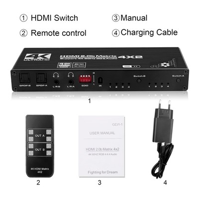 HDMI 4K 2.0 Matrix 4X2 HDMI Matrix with audio HDMI 2X2 matrix HDMI matrix Switch