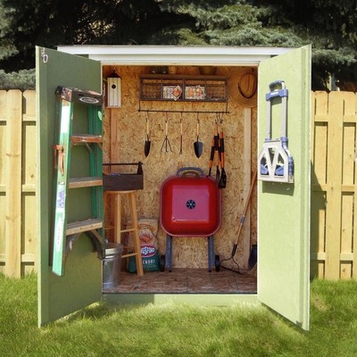 Handy Home Products 6 x 3 Wood Storage Shed Double Lockable Door Flat Roofing