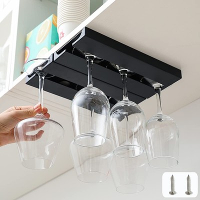 1 Pcs Black Plastic Wine Glass Rack With Screws no Adhesive Under Cabinet Wine