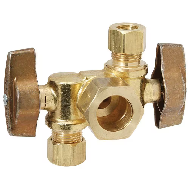 BrassCraft Angle Stop Valve Dual Outlet Compression 1/2 x 3/8 Shut Off Valve
