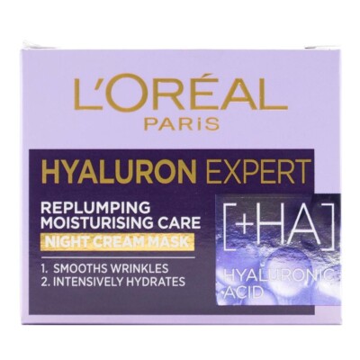 LOREAL 50ml HYALURON EXPERT REPLUMPING MOISTURISING CARE NIGHT CREAM MASK NEW