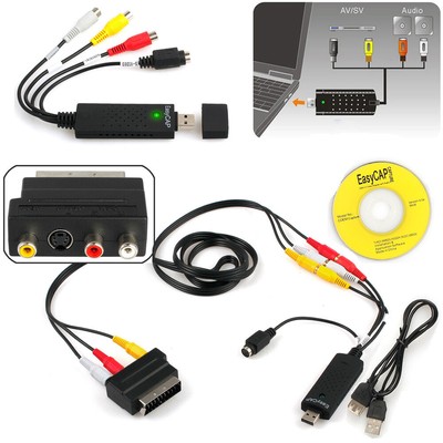 VHS Zu DVD Audio Video Konverter Capture Full Scart Kit Mit Kabel USB Zubehör