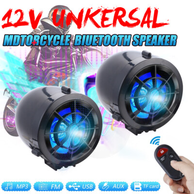 12V Bluetooth Motorcycle Audio Stereo Speakers System FM Radio USB RemoteControl