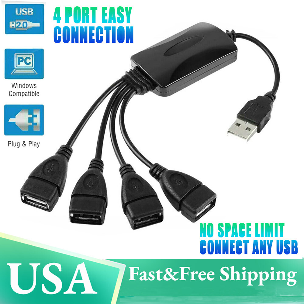 USB 2.0 Hi-Speed 4-Port Splitter Hub For PC Notebook High Sp