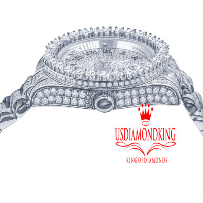 Pre-owned Usdiamondking 18k White Gold Solid Stainless Steel Simulated Diamonds Presidential Watch 41mm