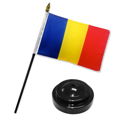 Romania 4''x6'' Flag Desk Set Table Stick Black Base