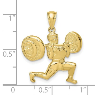 Pre-owned Skyjewelers Real 10kt Yellow Gold Solid Polished Weightlifter Charm Pendant