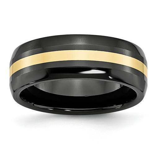 Pre-owned Chisel Ceramic Black With 14k Inlay 8mm Polished Band