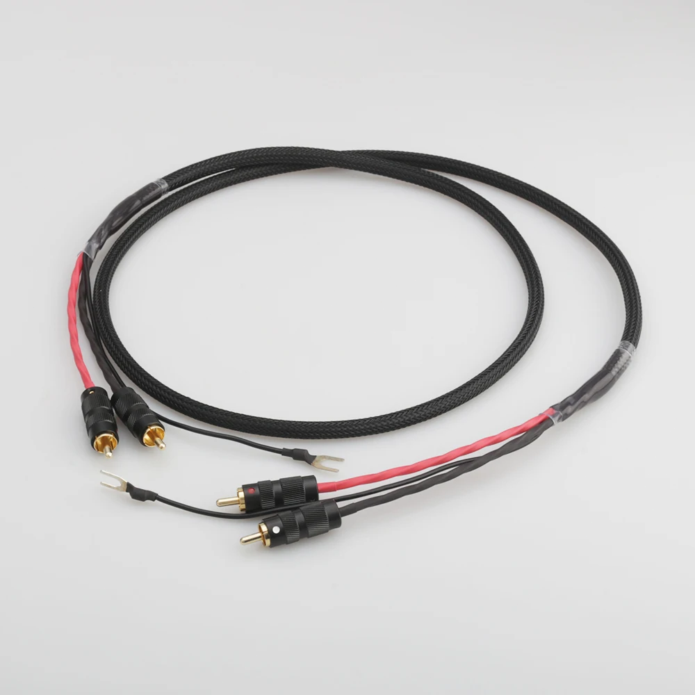 2 RCA Audio Phono Tonearm Cable with Ground Wire for LP Vinyl Record player