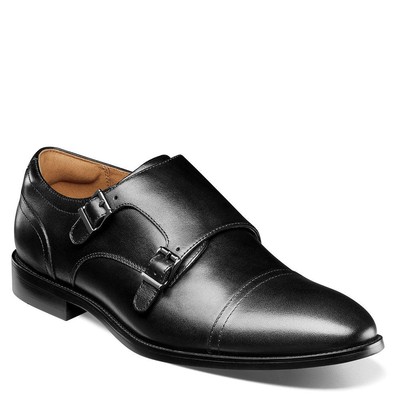 Florsheim Rucci Cap Toe Double Monk Strap Mens Slip On - Black