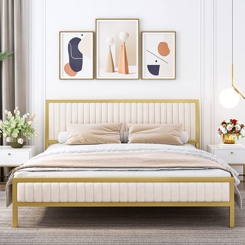 Tufted Velvet Fabric Headboard Wooden Slat King