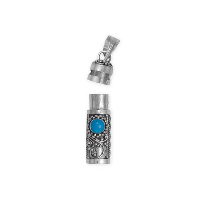 Oxidized Sterling Silver Bali Turquoise Keepsake Pendant