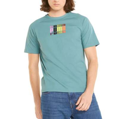

Puma Multicolor Graphic Crew Neck Футболка с коротким рукавом Мужские синие повседневные топы 670, Синий, Puma Multicolor Graphic Crew Neck Short Sleeve T-Shirt