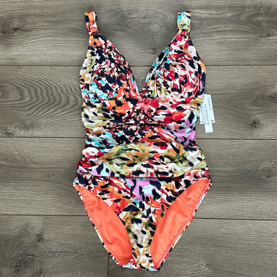Bleu By Rod Beattie Party Animal Ruched Plungeneck Multicolor Swimsuit Size 6