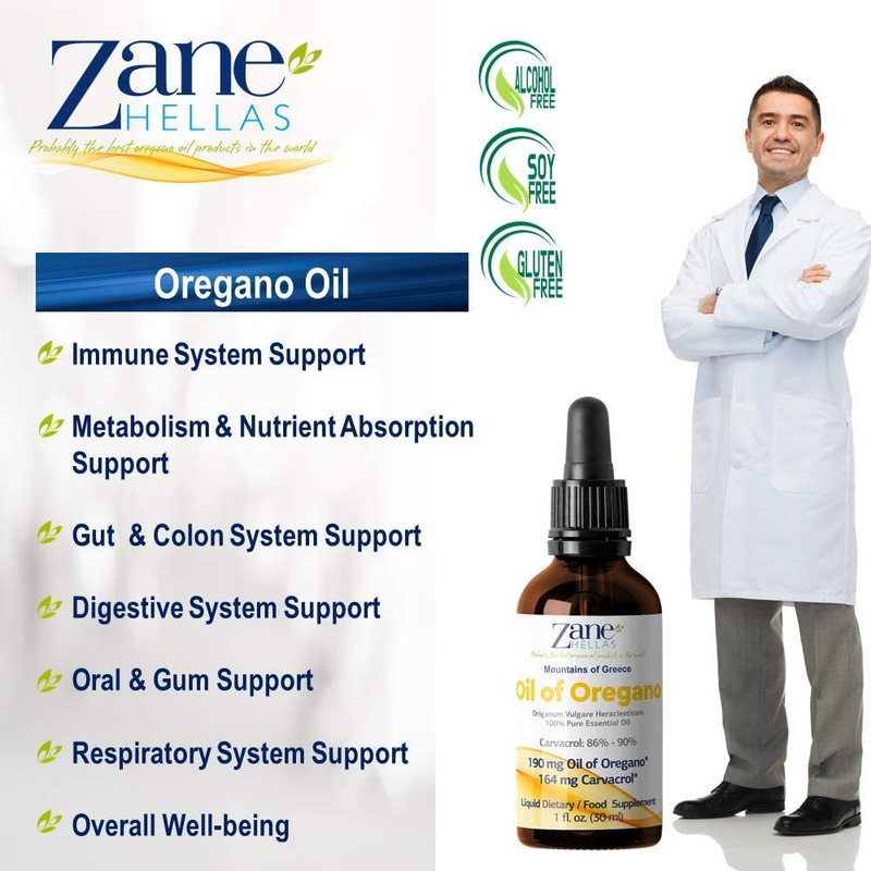 Zane Hellas 190 Mg Oregano Oil-164 Mg Carvacrol per Serving-4 Drops Daily. 100%
