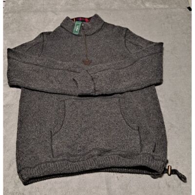 LL bean men classic gray ragg anorak sweater 1/4 zip 100% lambswool XL pullover