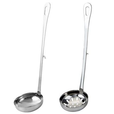 2PCS Stainless Steel Ladle Cooking Ladle Set Hot Pot Colander Slotted Spoon