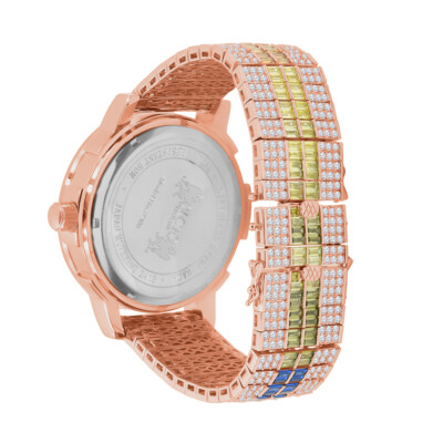 Pre-owned Ice House Rainbow Multi Tone Mens Watch Rose Gold Solid Steel Bezel Band Real Diamond Dial