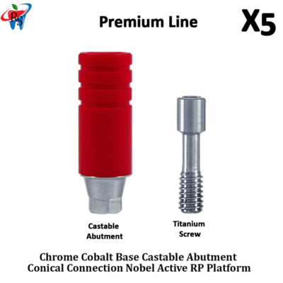 5x RS Dental Fixture Chrome Cobalt Ucla Castable Adapter Head Nobel Active RP