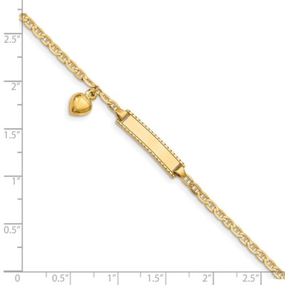 Pre-owned Superdealsforeverything Real 14kt Yellow Gold Children's Heart Dangle Anchor Link Id Chain Bracelet