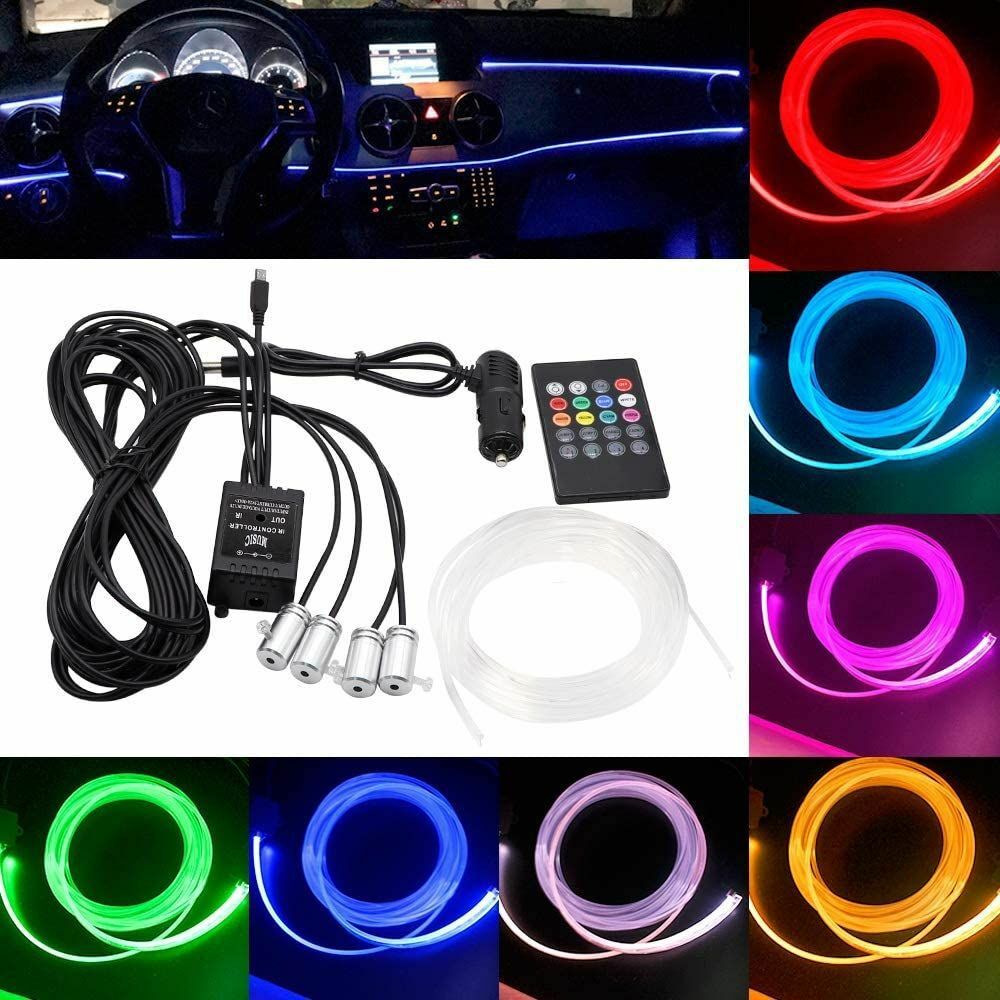 RGB 4IN1 LED Interni Auto Fibra Ottica Neon Filo Striscia Luce Atmosphere 5mt