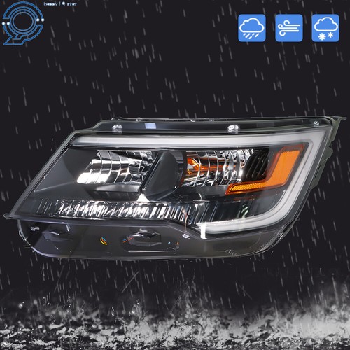 [Halogen Type Right&Left For 2016-2018 Ford Explorer Headlights W/LED DRL Black