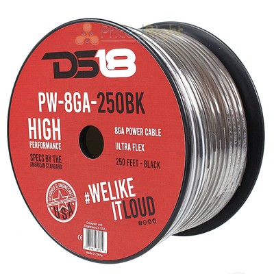 DS18 8 Ga Power Cable 250Ft Spool Black Ultra Flex CCA Wire PW-8GA-250BK-250Ft