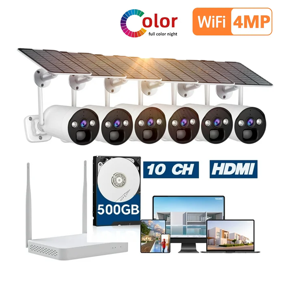 Wireless Security Kit 10 Channel WiFi NVR 6 Outdoor IP Camera System Home Solar