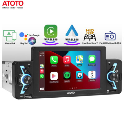 ATOTO 5'' Single Din Car Stereo Wireless Android Auto Carplay Live RearView input