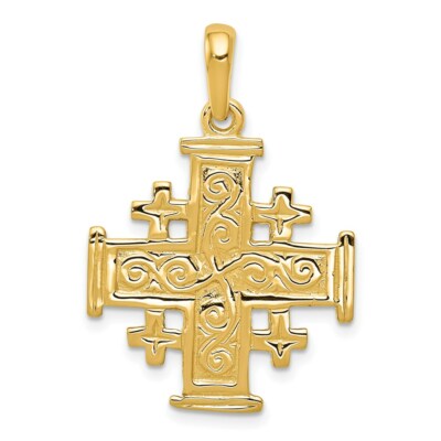 Pre-owned Superdealsforeverything Real 14kt Yellow Gold Jerusalem Cross Pendant