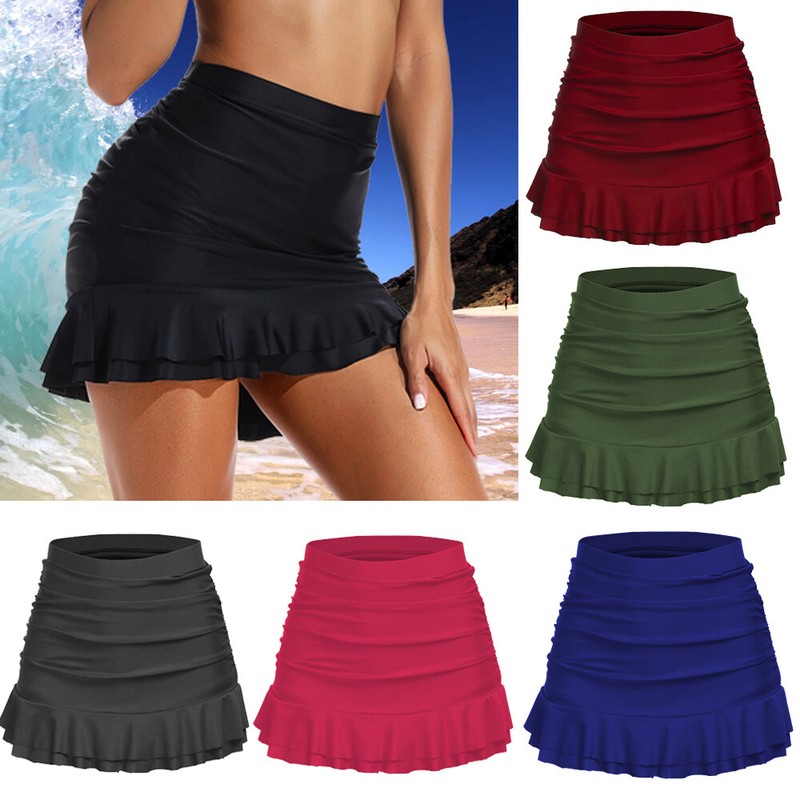 high waist ruched swim skirt