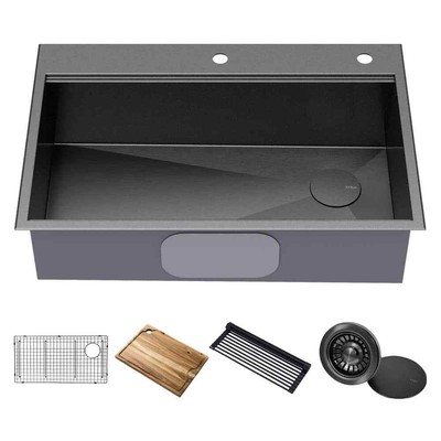 Kore 16-Gauge Stainless Steel 33 in.Single Bowl Drop-In Workstation Kitchen Sink