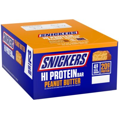 SNICKERS Peanut Butter Hi Protein Bars 12 Count 20g Protein Snack Bars