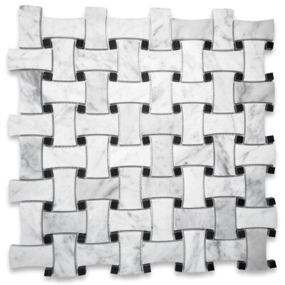 C671XH White Carrara Venato Marble DogBone Basketweave Mosaic Tile Honed