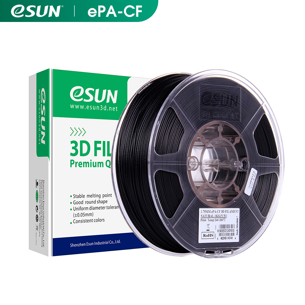 eSUN 1.75mm ePA-CF Carbon Fiber Filled Nylon Filament 1KG Spool Black 3D Printer