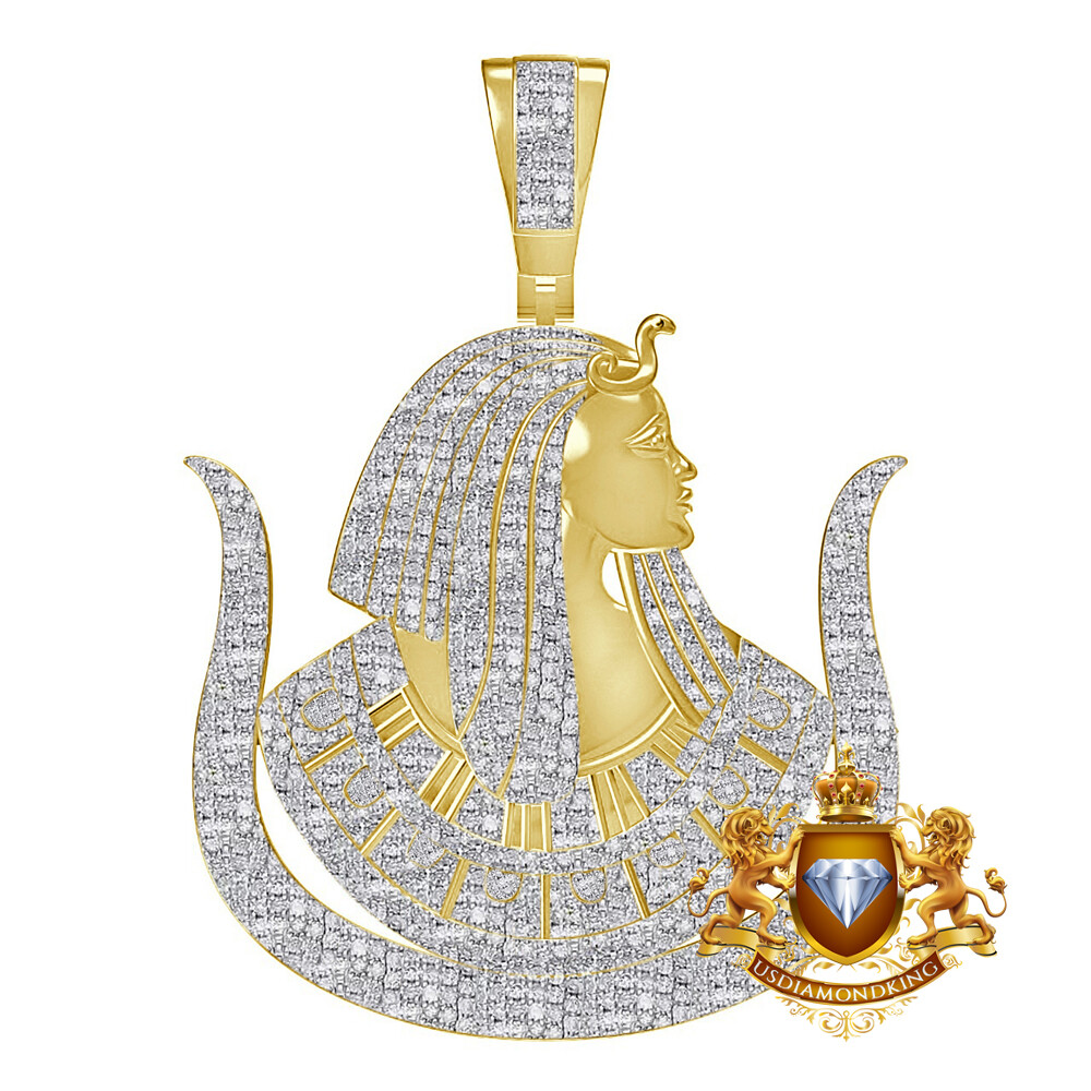 Pre-owned Us Diamond King Real Diamond 32+ Grams Daughters Of Isis Masonic Shrine Mason Charm Pendent 2.5' In Yellow Gold Finish