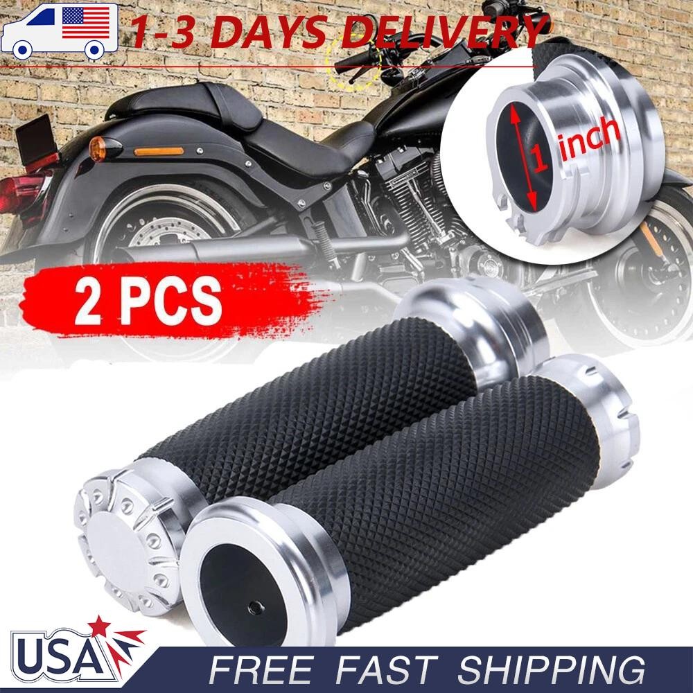 Chrome 1 Inch Motorcycle Hand Grips Handlebar Grips Cable Throttle Compatible...